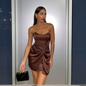 ZARA Top-Stitched Drape Dress | Brown Size: Small